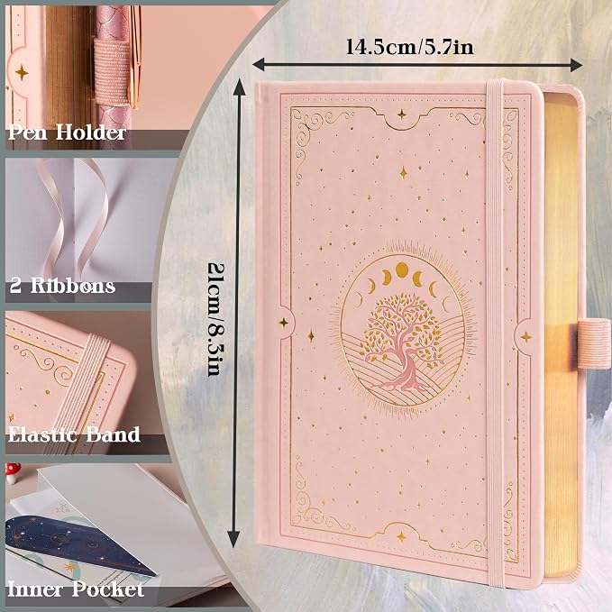 TIEFOSSI Tree of Life Journal, A5 Dotted Journal for Women Men, Dot Aesthetic Notebook with 190 Numbered Pages, Hardcover Vegan Leather Journals with Bookmark, 160 GSM Thick Paper