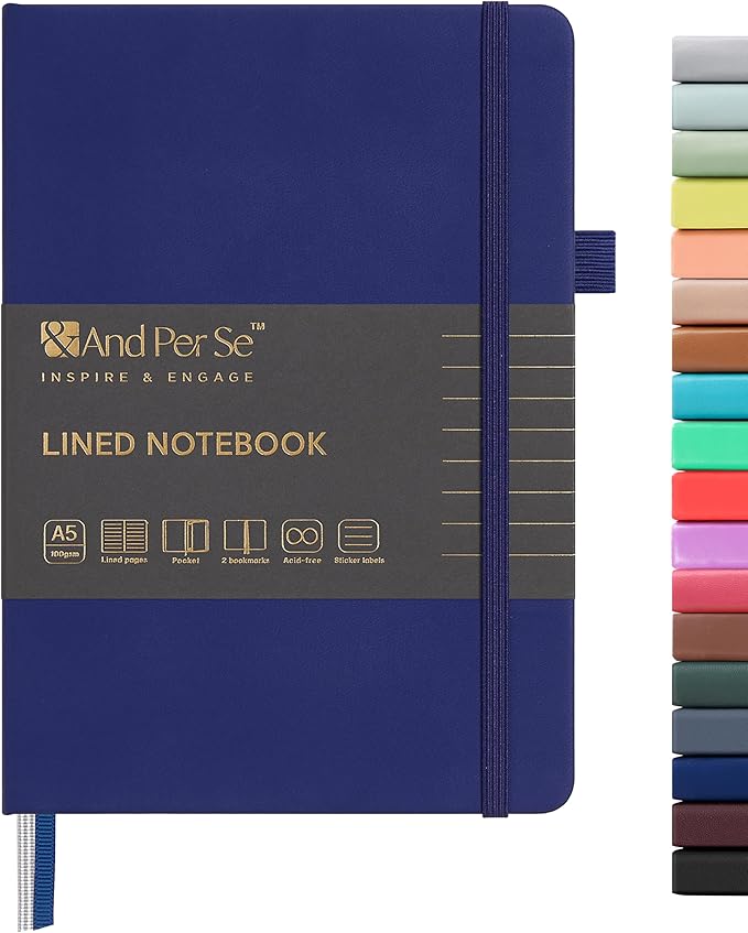 &And Per Se Lined Journal Notebook, 160 Pages, A5 5.7 x 8 inches College Ruled Thick Paper Notebook Journals for Writing, Hardcover Notebooks for Women Men Office School (1 Pack, Royal Blue)