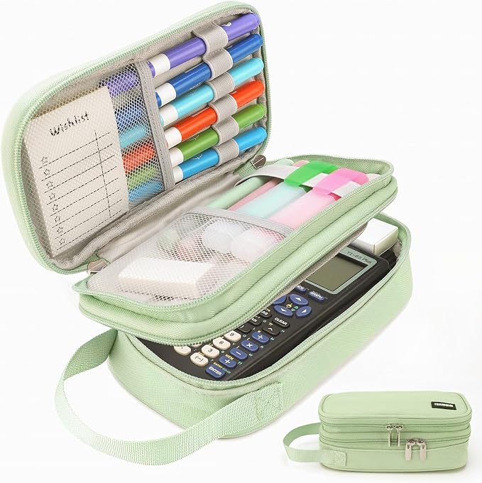 Pencil Case Large, High Capacity Canvas Big Pencil Pouch Organizer Holder | 5 Compartments Pockets Sturdy Zipper, Cute Pencil Case for School Office Student Teen