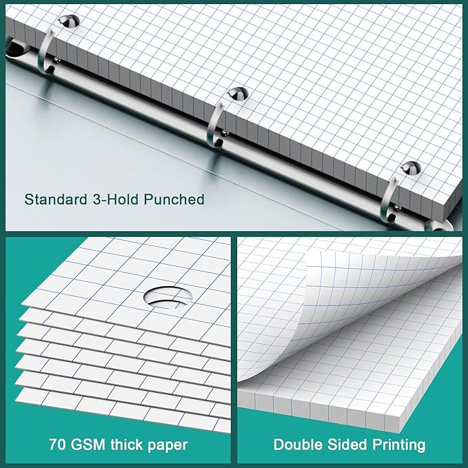 Loose Leaf Graph Paper Notebook 8 X 10.5, 240 Sheets Graphing Paper，3 Hole Punched，4x4 Quad Ruled Grid Notebook Paper, 10-1/2" X 8 Binder Filler Paper For, Engineering, Office, School