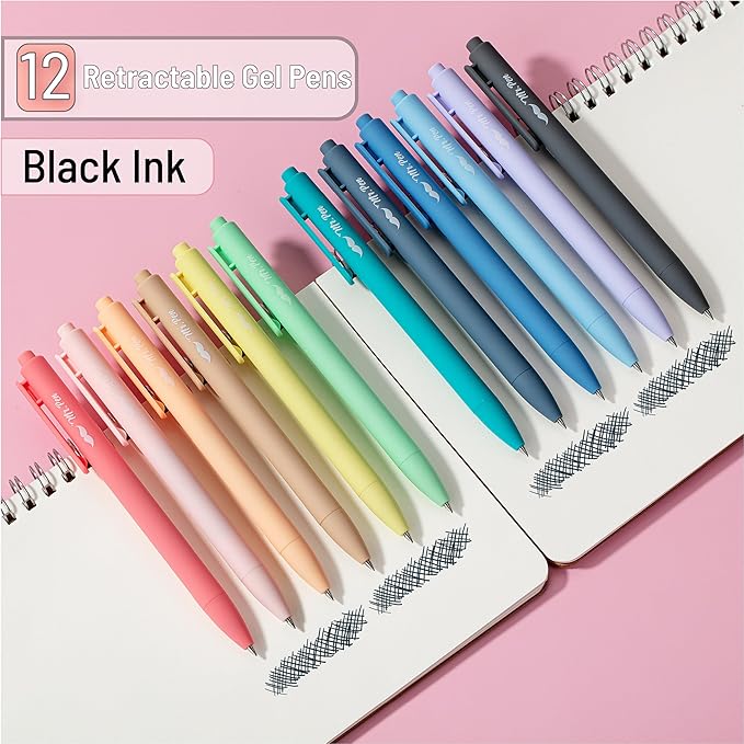 Mr. Pen- Retractable Gel Pens, 12 Pack, Black Ink, Pastel Barrels, Fine Point 0.7mm, Fast Dry, Smooth Writing, Cute Pens for Drawing, Writing Planner and School Supplies