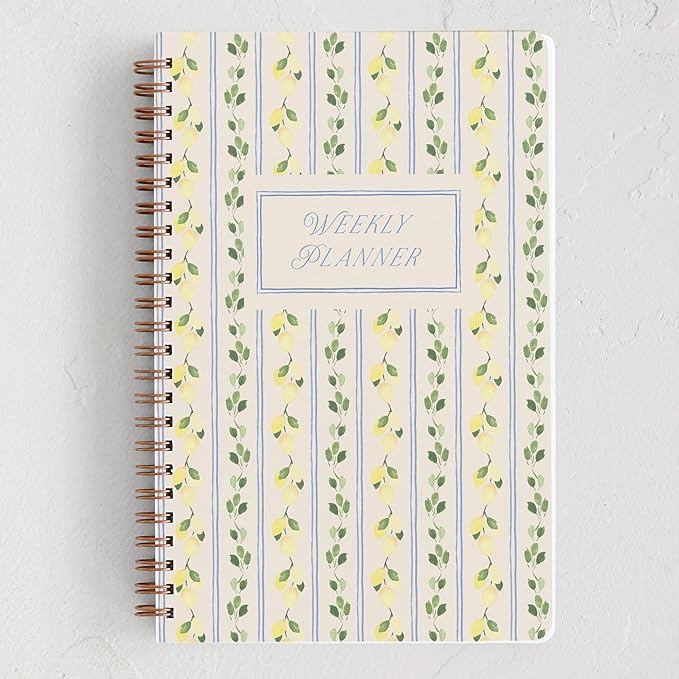 Minted Limoncello 2026 Weekly & Monthly Undated Planner, 5.5" x 8.5" Lemon Vine Spiral Bound Planner Notebook, 132 Pages, Undated Monthly & Weekly Layouts with 2026–2027 Reference Calendars