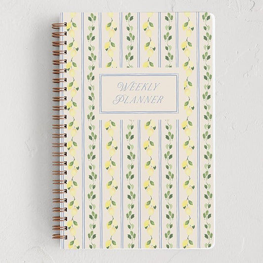 Minted Limoncello 2026 Weekly & Monthly Undated Planner, 5.5" x 8.5" Lemon Vine Spiral Bound Planner Notebook, 132 Pages, Undated Monthly & Weekly Layouts with 2026–2027 Reference Calendars