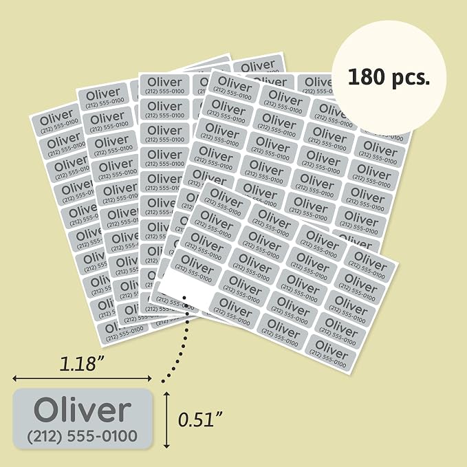 TeddyLabels - Clothing Labels for Nursing Home (180) – Self-Adhesive Name Tags for Clothes and Personal Items. Personalized Labels for Daycare, Nursing Homes, and Laundry Use - Light Grey
