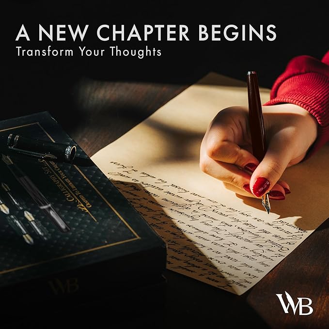 Wordsworth & Black Calligraphy Pen Gift Set, Includes Ink Bottle, 6 Ink Cartridges, A Refill Converter, 6 Replacement Nibs, Journaling, Smooth Writing Pens [Brown Gold]