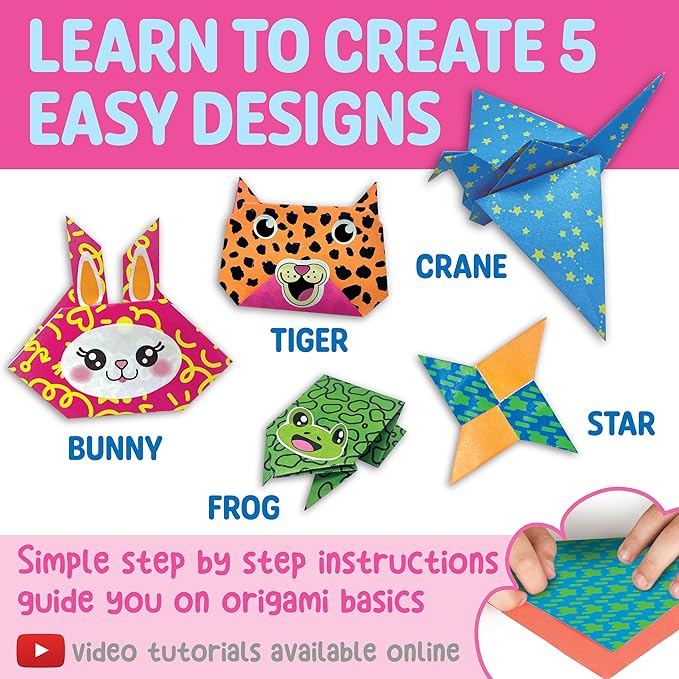 Creativity for Kids Neon Origami Mini Kit: 25 Origami Papers, Spring Crafts and Toys for Boys, Origami Kit Arts and Crafts for Kids, Small Gifts (Ages 7+)