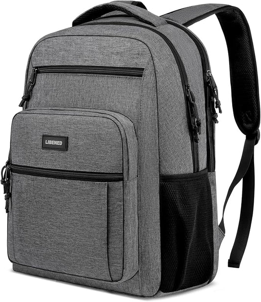 School Backpacks for Teen Boys, Ergonomic Anti-Theft Backpack | Sturdy Large 17.3-Inch Laptop Backpack, Grey Computer Bookbag for High School & College Students