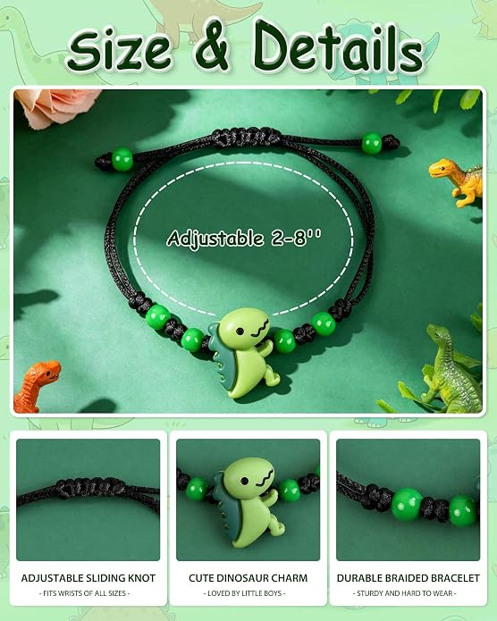PEALICIOUS Dinosaur Bracelets for Boys, Back to School Birthday Son Gifts | First Day of Kindergarten Bracelet, Adjustable Dino Gifts Match Dinosaur Costume, Birthday Gifts for Boys Son Grandson