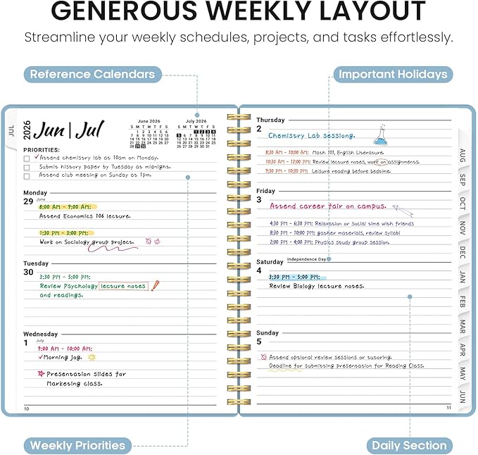 Planner 2026-2027, 8.5" x 11" Weekly and Monthly Academic Year Planner Calendar, July 2026 - June 2027, Hardcover Large School Planning Agenda With Tabs, Perfect for School & Office Supplies, A4, Baby Blue