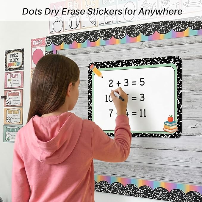 Lincia 12 Pcs Dry Erase Dots Table Stickers for Classroom Classroom Decor Composition Stickers for Whiteboard Wall Decor Removable Dry Erase Circles for School Teacher Supplies