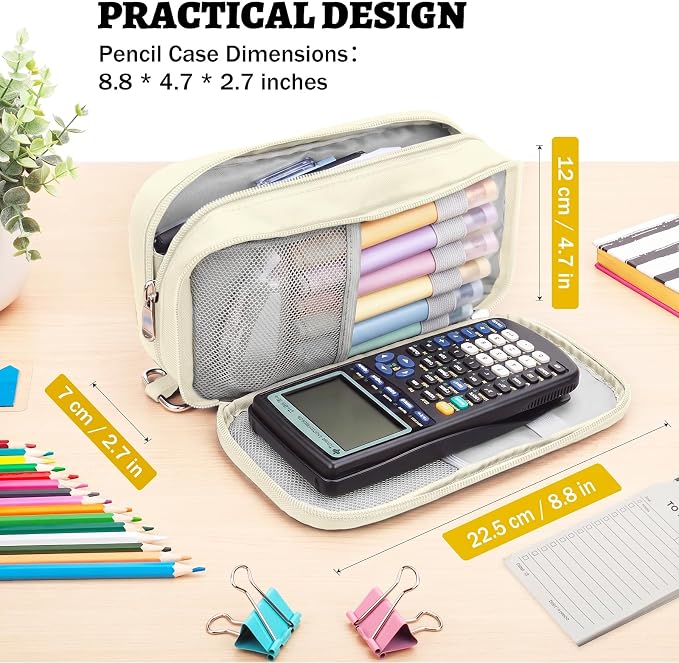 Pencil Case Big Capacity Pen Pouch Large Storage Holder Marker Pen Bag Durable 3 Compartment School Office Desk Organizer Portable Cute Zipper Stationery for Kids Teen Student Boys Girls Adults