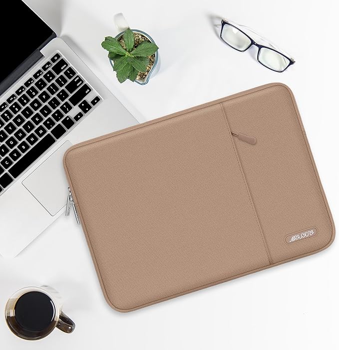 MOSISO Laptop Case 13.3 inch, 13-13.3 inch Laptop Sleeve Compatible with MacBook Air/Pro 13/Pro 14 M5 M4 M3 M2 M1, HP Dell ASUS Lenovo,Polyester Vertical Computer Sleeve Bag with Pocket, Bronze Brown