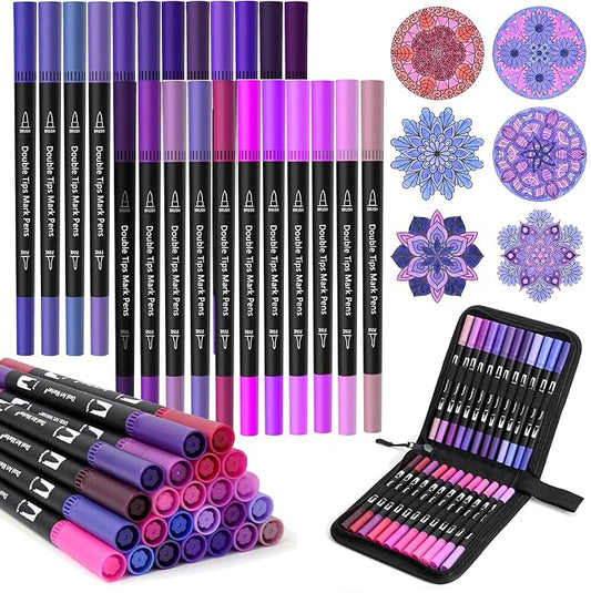 Purple Dual Tip Brush Pen,Colored Fine & Brush Calligraphy Pens, Dual Tip Purple Markers for Adult Coloring Books Drawing Planner Calendar Art Sketch Outlining Sketching Calligraphy