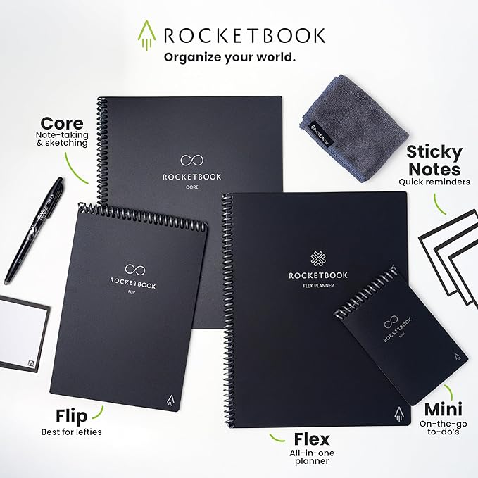 Rocketbook Core Reusable Smart Notebook, Lined Pages For School, Work and Creative Projects, Letter Size 8.5x11, Green - Premium