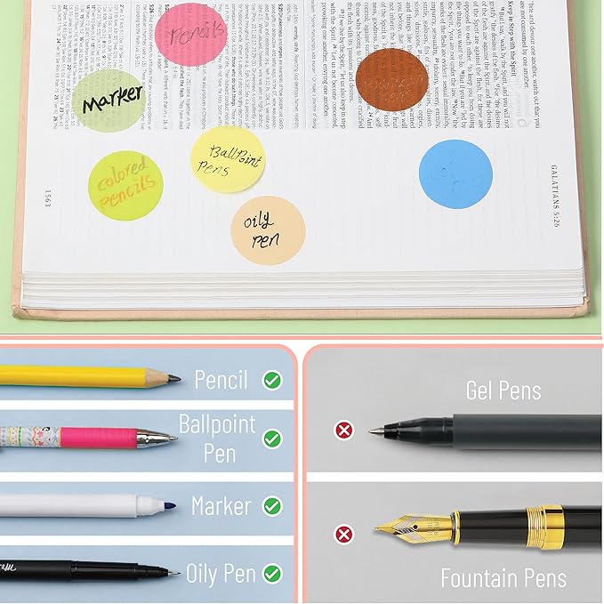 Mr. Pen- Round Transparent Sticky Notes, 1.1” Diameter, 28 Pads, 1120 Sheets, Colorful, Water-Resistant See-Through Sticky Notes Bulk & Fineliner, Smooth Writing, Note Tabs for Bible Journaling