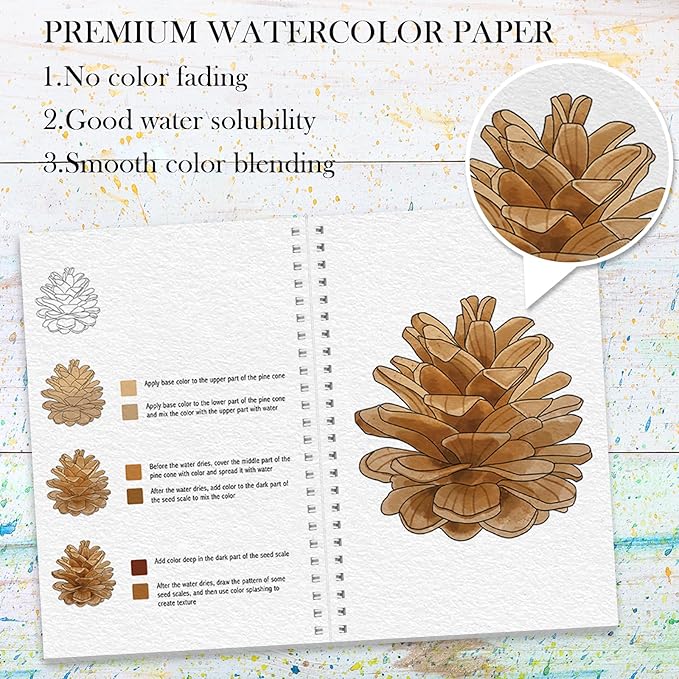 Watercolor Workbook, Watercolor Workbook Paint Book Beginner Friendly with 12 Patterns, Beginner-Friendly Watercolor Workbooks with 12 Paint Colors & Brush, Water Color Paint Set, Valentine's Day Gift
