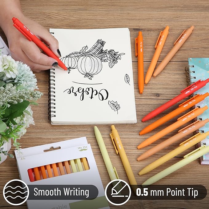 Mr. Pen- Retractable Gel Pens, 12 Pack, Black Ink, Summer Morning Barrel, Fine Point 0.5mm, Fast Dry, Smooth Writing, Cute Pens for Drawing, Writing Planner and School Supplies