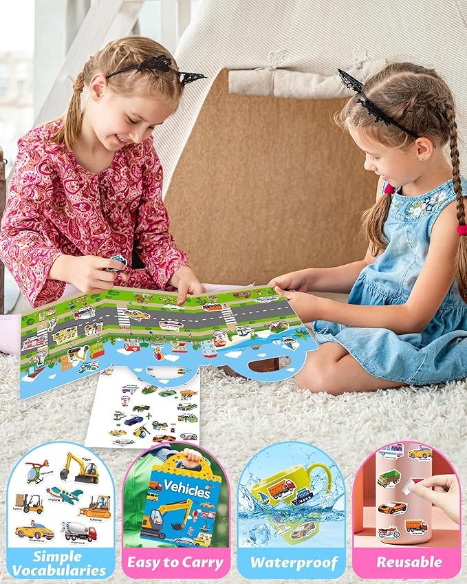 Walenced Reusable Sticker Book for Toddlers, Travel Stickers for Kids, Toddler Craft Activities Toys, Birthday Gifts for Boys & Girls