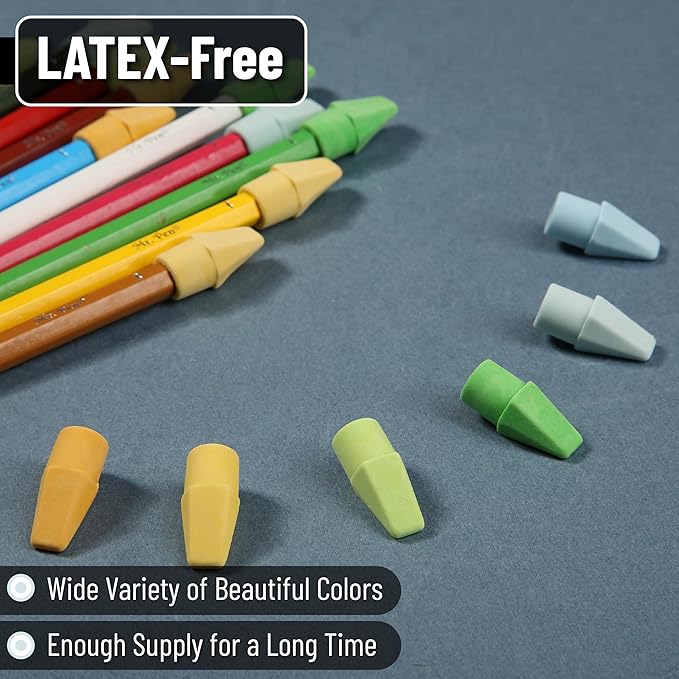 Mr. Pen- Pencil Erasers Toppers, 500 Pack, Colorful, Latex Free, No Smudge, Mr Pen Erasers for Pencils