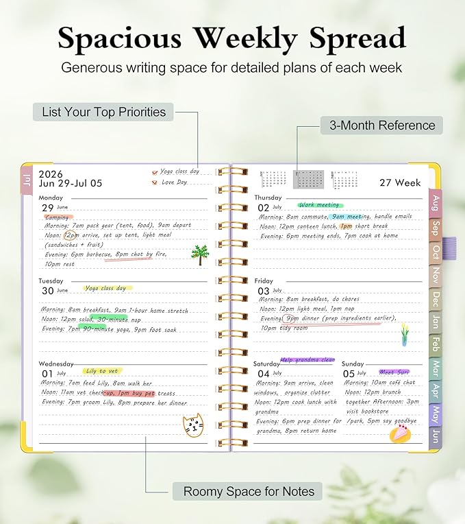 Academic Planner 2026-2027, Hardcover Weekly and Monthly Calendar Planner from July 2026 - June 2027, Daily Agenda Planners with Tabs, College School Organizer for Student Teacher, A5 (6.1" x 8.2"), Purple