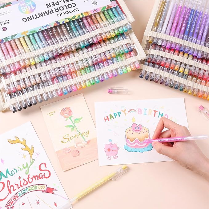 Acrylic Gel Pens for Coloring, 168 Pack Colored Gel Pens for Black Paper & White Paper, 0.6mm Fine Point Colorful Pens for Adult Drawing, Journaling, Note Taking, Doodling, Art Supplies