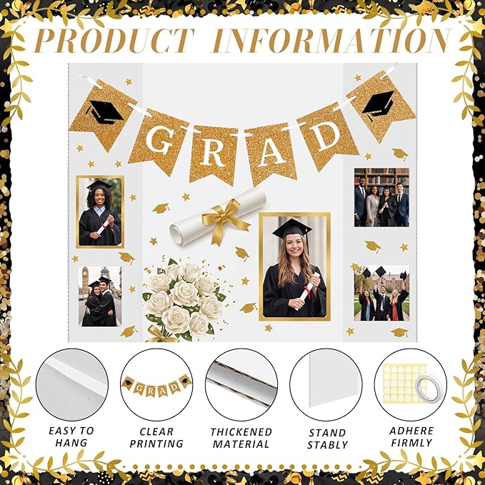 Eaasty 4 Pack Graduation Photo Display Board Decoration 48 X36 Inch Trifold Poster Board with Banners Large Trifold Picture Display for Table Decor Class of 2026 Grad Party Collage Frame Supplies