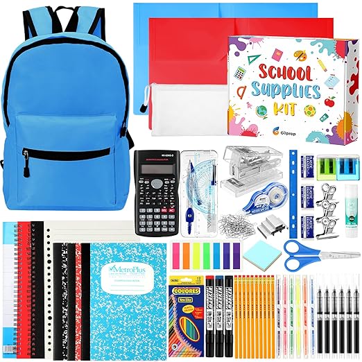 Gilprop 126 Pcs Christmas Middle High School Supplies Kit with Backpack for Student 7-12 Grades, School Supplies Bulk Bundle Essential Notebook Calculator for Xmas Holiday Gifts(Blue)