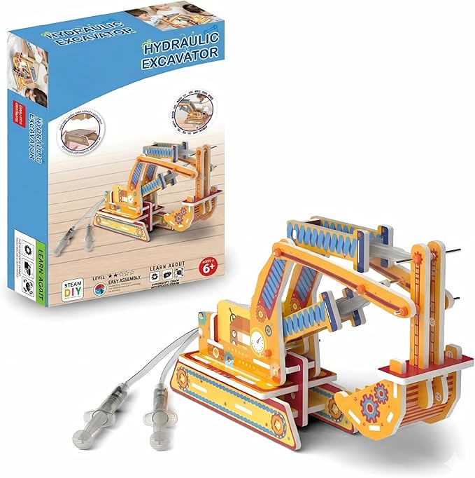 STEM Pneumatic Excavator Model Kit – DIY Science Toy for Kids, Build a Working Digging Machine with Air Pressure Syringe & Tubing