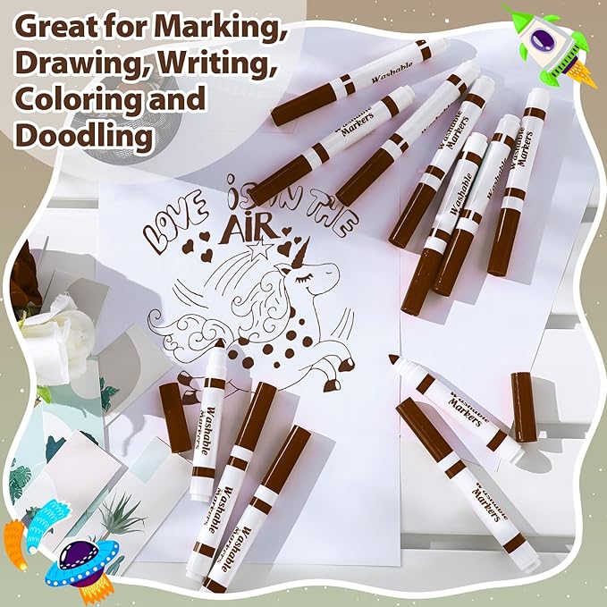 24 Pcs Washable Markers Bulk Broad Line Markers Coloring Conical Tip Large pens for Kids art projects, Teachers, Students, Toddlers, Party Favors, Classrooms, Donations(Brown)