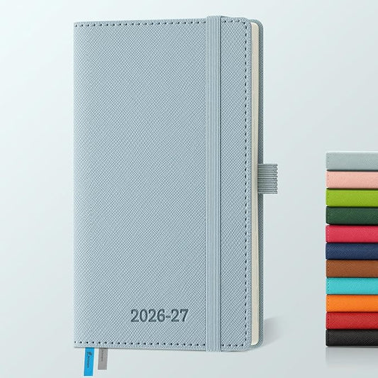 Weekly Monthly 2026-2027 Planner (July 26-Dec 27),6.5"x3.75",18 Months Agenda Plan with Month Tabs & Pocket,Expenses/Note Pages, Academic Calendar with Vegan Leather Cover,Dusty Blue