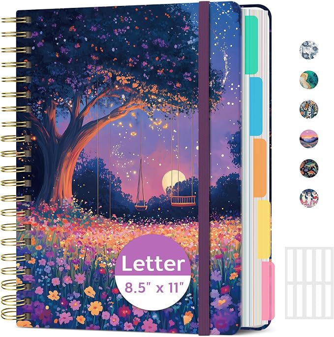 ZOTIA Large Spiral Notebooks for Work 5 Subject with Removable Dividers