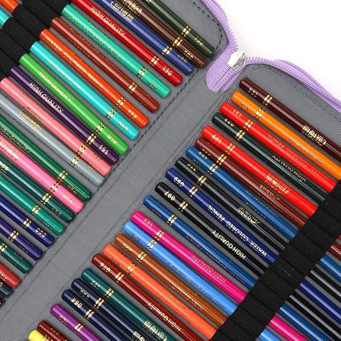 Vomgomfom 252 Slots Pencil Bag, 5-Layer Zipper Art Supply Organizer, PU Leather Portable Colored Pencil Case with Handle for 252 Watercolor Pens, Gel Pens (Purple)