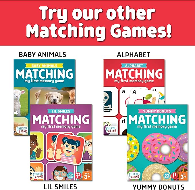 Chuckle & Roar Alphabet Matching Memory Game - Multicolor Tiles Concentration-Boosting Toddler Games - Uppercase & Lowercase Alphabet Learning - Travel-Friendly Matching Activity for Toddlers 3+