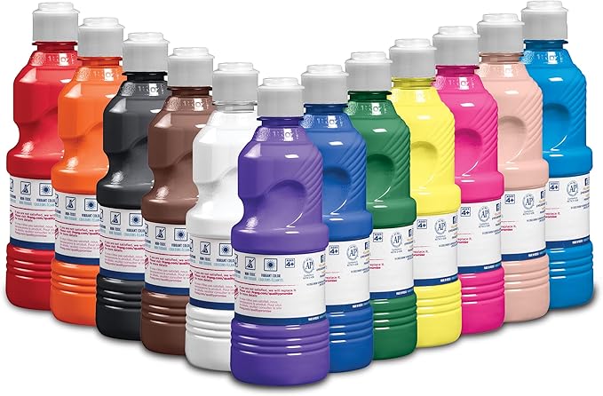 Prang Ready-to-Use Tempera Paint, Assorted Colors, 16 Oz., 12 Count