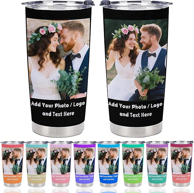 Personalized Tumbler Custom Vacuum Insulated Travel Mug Customizable Coffee Cup with Your Photos and Text Christmas Birthday Gift (2 Photos+Text)