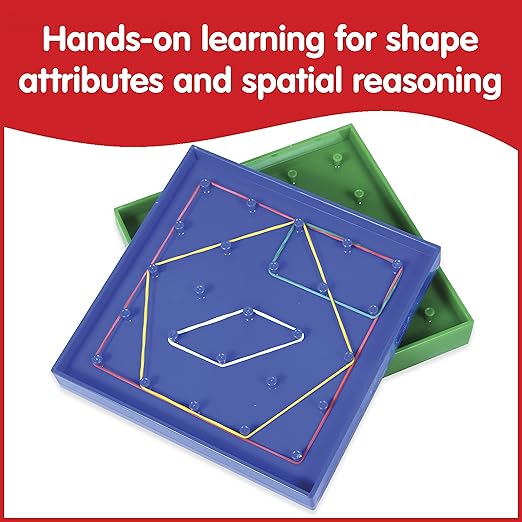 edxeducation Double-Sided Geoboard Set | Set of 6 with Rubber Bands | Ages 3+ | Math Resources, Fine Motor Skills for Kids | 5 x 5 Grid/12 Pin Circular Array