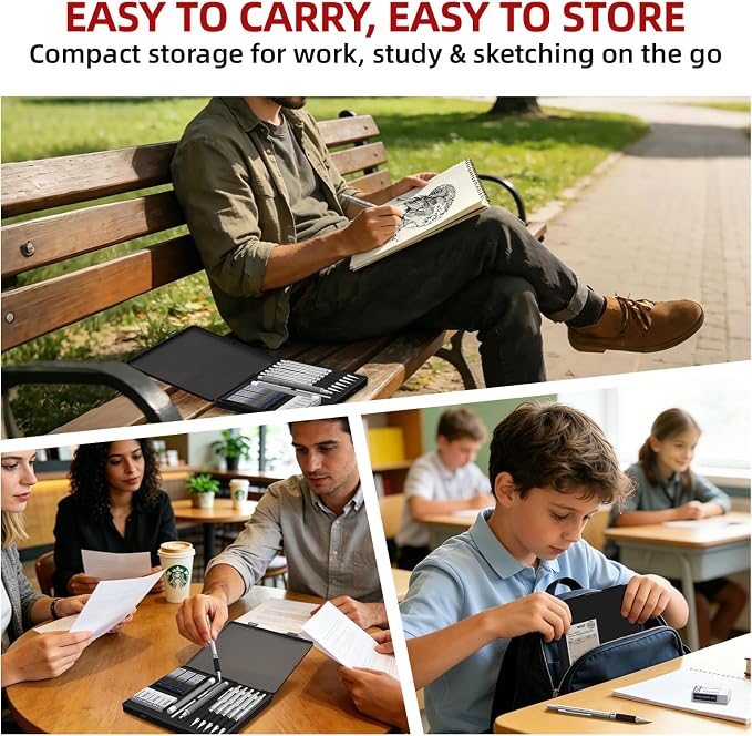 WUO 0.9 mm Mechanical Pencil Set with Eraser Pen Storage Case, 6 PCS | Metal Drafting Pencils, 360 HB Lead Refills, 3x4B Erasers, 12 Eraser Refills for School Artist Writing Drawing Sketching