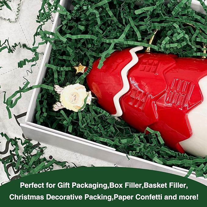 1LB Crinkle Cut Paper Shred Filler for Gift Box Bag and Basket On Holidays(Green)