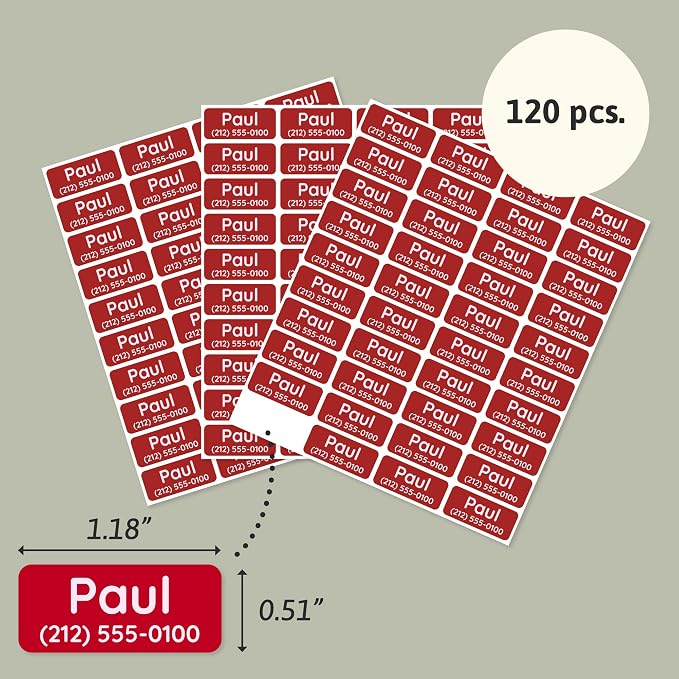 TeddyLabels - Clothing Labels for Nursing Home (120) – Self-Adhesive Name Tags for Clothes and Personal Items. Personalized Labels for Daycare, Nursing Homes, and Laundry Use - Red