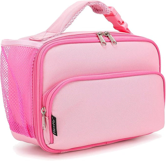 FlowFly Kids Lunch box Insulated Soft Bag Mini Cooer Back to School Thermal Meal Tote Kit for Girls, Boys,Pink