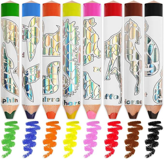 ThEast Stocking Stuffers for Kids, 8 Jumbo Toddlers Colored Pencils, Cute Animal Toddlers Crayons Coloring Pencil with Sharpener, Pre-Sharpened
