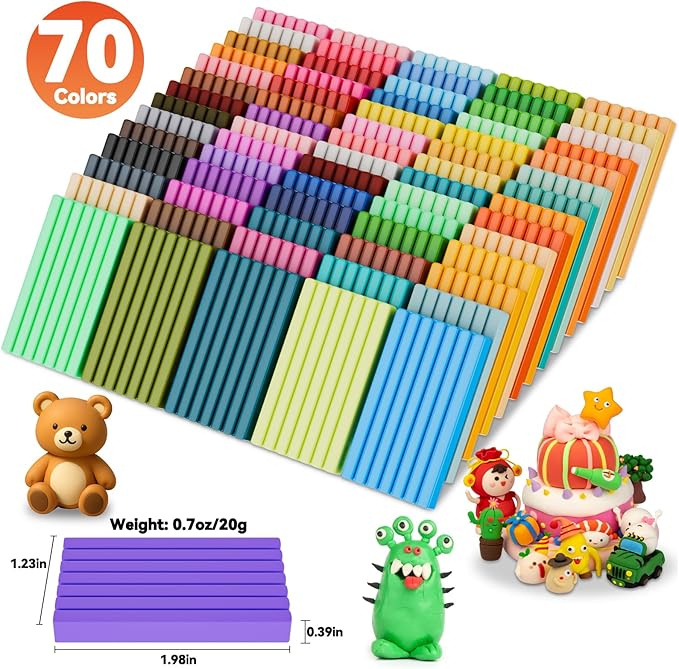 CiaraQ Polymer Clay 70 Colors Starter Kit - Oven Bake Modeling Clay for Kids & Artists, Non-Sticky DIY Clay with Sculpting Tools, Fun Gift for Children Ages 4+, 3.69 lb