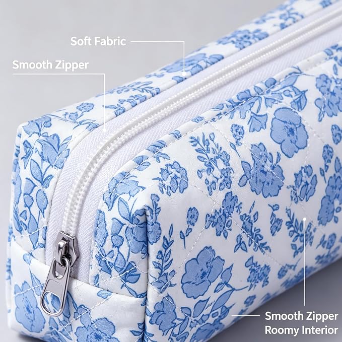 Pencil Case, Pencil Pouch for Women, Pencil Case Small | CetyVoyie Pencil Case, Pencil Pouch for Women, Pencil Case Small, Pencil Pouch Aesthetic(Blue flower)