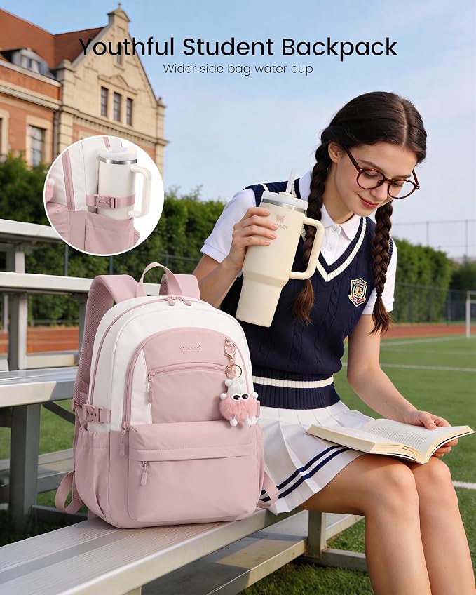 LOVEVOOK School Backpack for Teen Girls & Women, 35L Large Laptop Backpack with 40oz Water Bottle Pocket, Waterproof Cute College Bookbag, Student Backpack for Middle High School Travel Work Pink