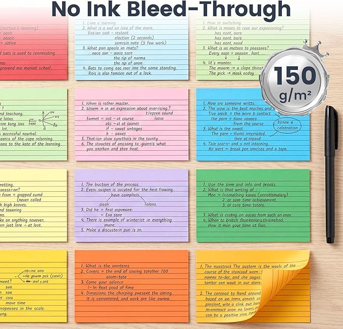 Koogel 500PCS Index Cards 3" x 5", Colored Lined Ruled Flash Cards for Back to School, Heavy Notecards for Studying School Home College Office Note Taking, To Do List Supplies, 10 Colors