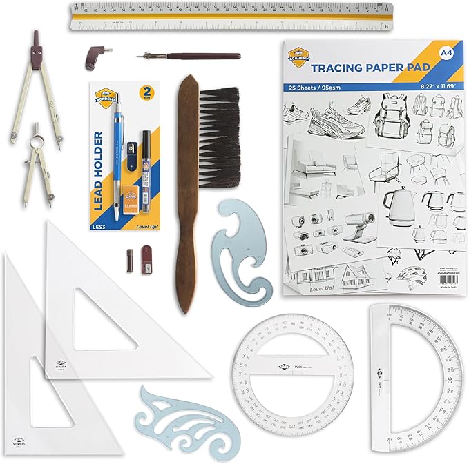 ALVIN Academy Drafting, Drawing and Design Essentials Kit | 13 Pieces | Class Tools for Geometry, Architecture and Engineering Students | - Model DDKE2