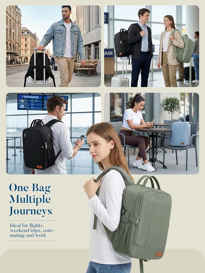 Lossga Travel Backpack, Carry On Backpack Flight Approved, Spirit Airlines Personal Item Travel Bag, Weekender Bags for Women and Men, 38.5L Water Resistant Lightweight Travel Backpacks for Business