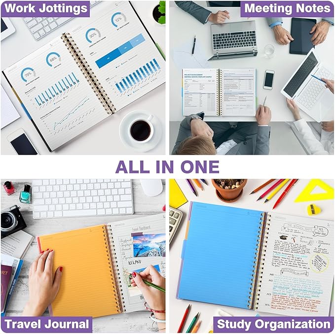 Spiral Notebook 8.5" x 11", 5 Subject Notebooks College Ruled with Removable Dividers, 300 Pages 100GSM Thick Spiral Writing Journal for Women & Men, Large A4 Lined Journal Notebooks for Work, School