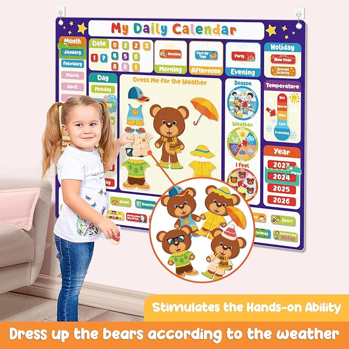 AKAYOK My Daily Calendars Felt Board for Toddlers - Classroom Calendar for Preschool & Homeschool- Circle Time Calendars & Weather Station - Kids Calendar for Preschool Learning Activity