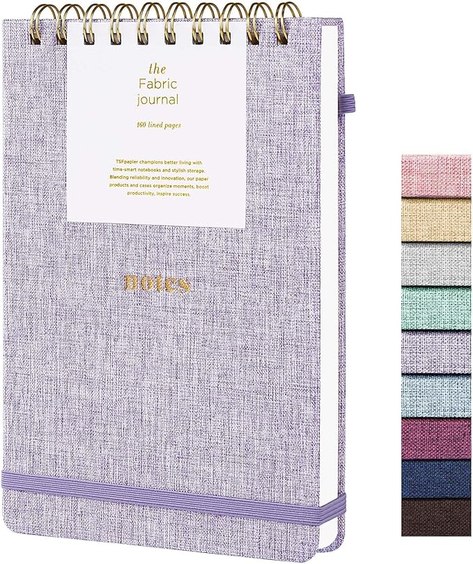 A5 Lined Journal Notebook – Hardcover Fabric Cover 160 Pages 100 GSM Thick Paper With Elastic Band & Pen Holder College Ruled Writing Notebooks for Work School Travel (1pack-Violet-style C)